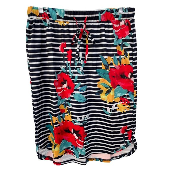 Tickled Teal Striped Floral Weekend Skirt Womens Large Polyester Blend Boho Chic - Picture 2 of 8